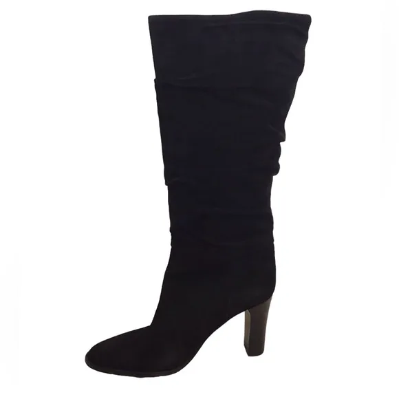 Via Spiga Black Suede Ruched Heeled Boots Size 7.5 M