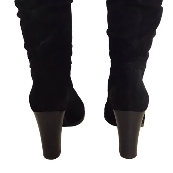 Via Spiga Black Suede Ruched Heeled Boots Size 7.5 M