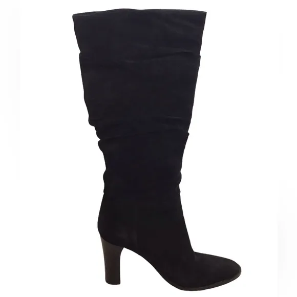 Via Spiga Black Suede Ruched Heeled Boots Size 7.5 M