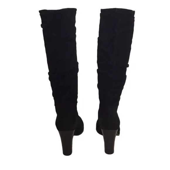 Via Spiga Black Suede Ruched Heeled Boots Size 7.5 M