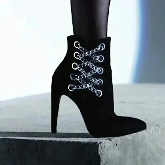 Via Spiga Yolanda Heel Booties Chain Stud Leather Suede Edgy Mobwife