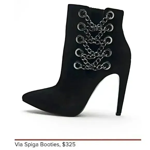 Via Spiga Yolanda Heel Booties Chain Stud Leather Suede Edgy Mobwife