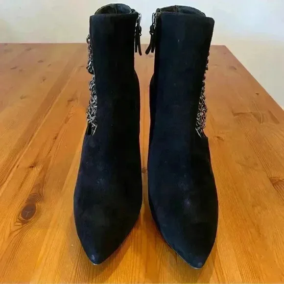 Via Spiga Yolanda Heel Booties Chain Stud Leather Suede Edgy Mobwife