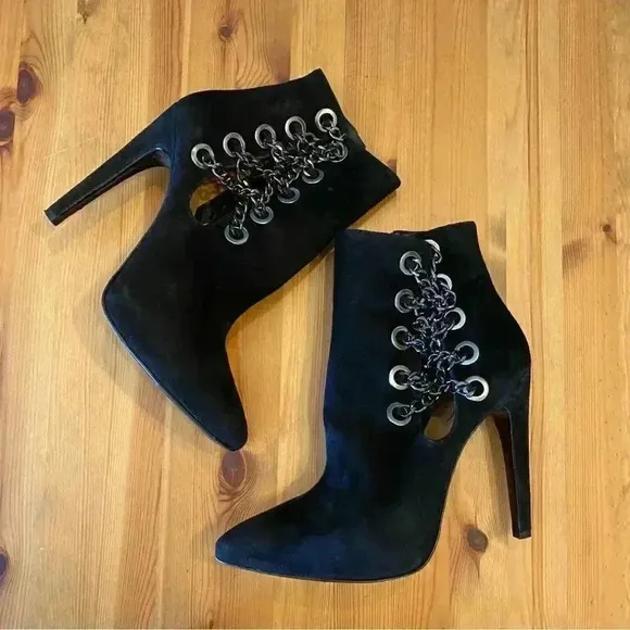 Via Spiga Yolanda Heel Booties Chain Stud Leather Suede Edgy Mobwife