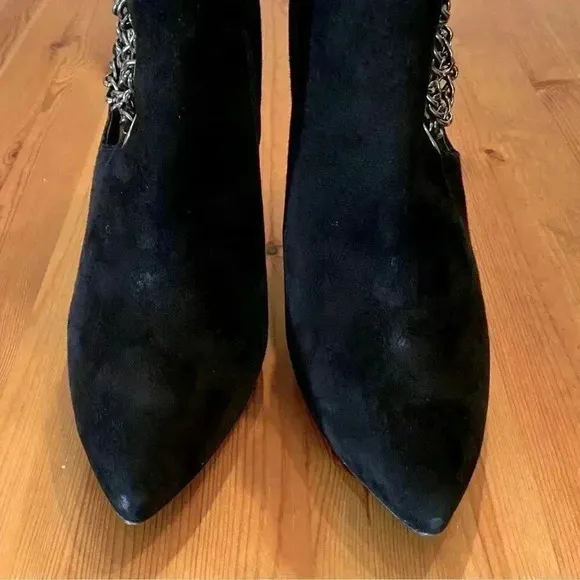 Via Spiga Yolanda Heel Booties Chain Stud Leather Suede Edgy Mobwife