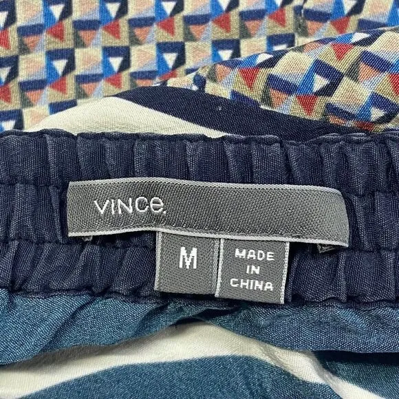 VINCE 100% Silk Shorts Elastic Waist Blue Cream M 63-13