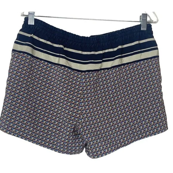 VINCE 100% Silk Shorts Elastic Waist Blue Cream M 63-13