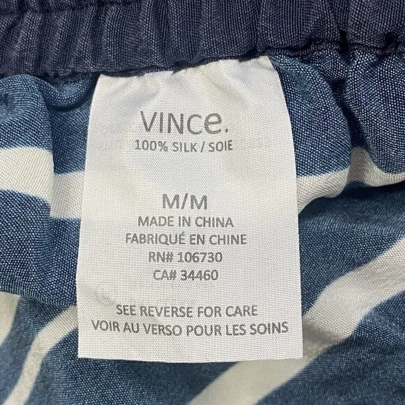 VINCE 100% Silk Shorts Elastic Waist Blue Cream M 63-13