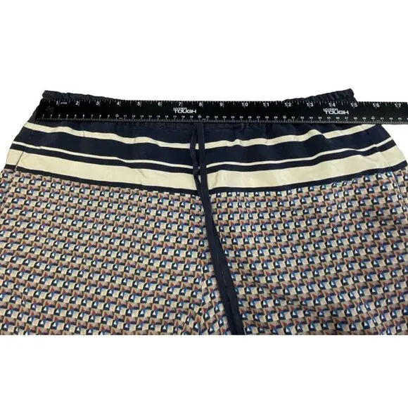VINCE 100% Silk Shorts Elastic Waist Blue Cream M 63-13