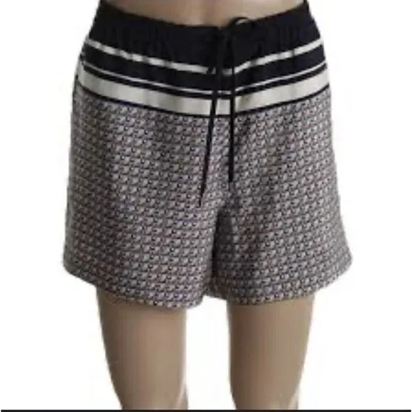 VINCE 100% Silk Shorts Elastic Waist Blue Cream M 63-13