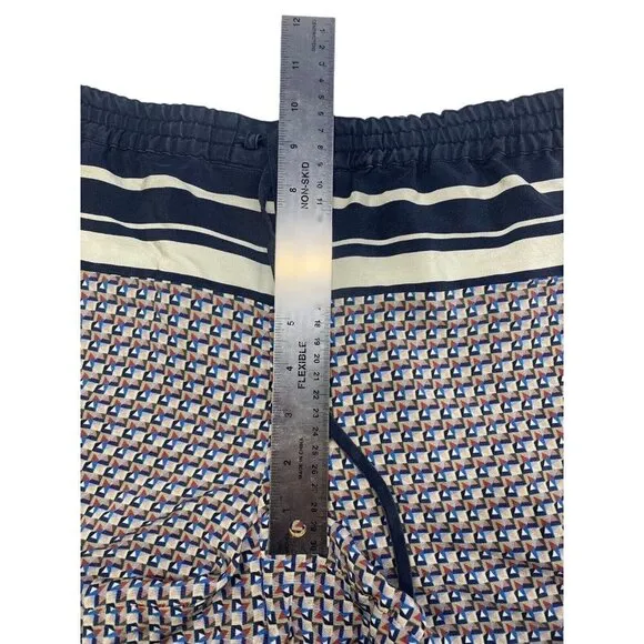 VINCE 100% Silk Shorts Elastic Waist Blue Cream M 63-13
