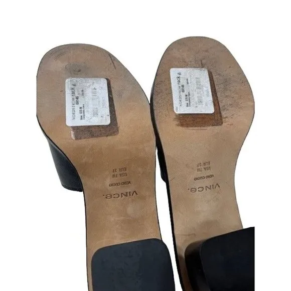 Vince Black Leather Open-Toe Slide Heel Sandals Women's Size 7 M- LT3225
