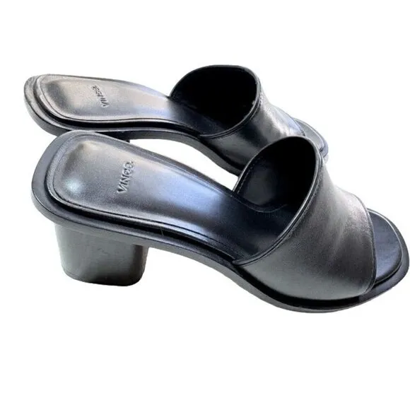 Vince Black Leather Open-Toe Slide Heel Sandals Women's Size 7 M- LT3225