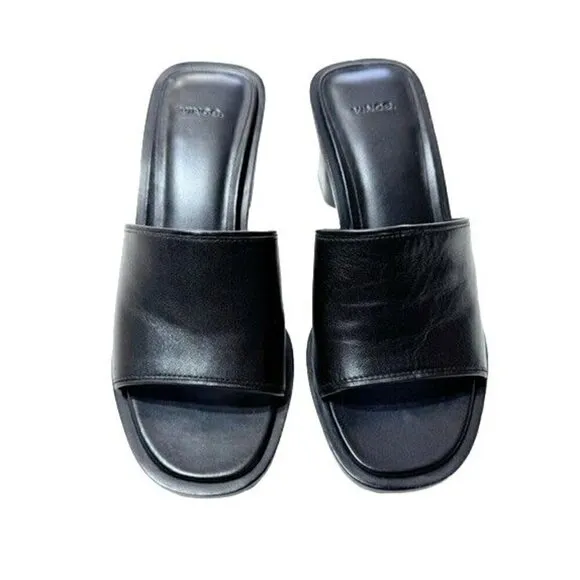 Vince Black Leather Open-Toe Slide Heel Sandals Women's Size 7 M- LT3225