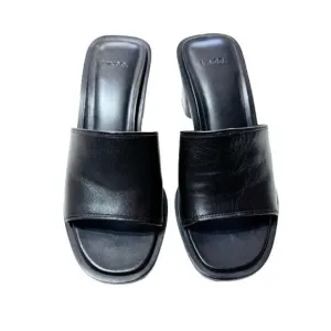 Vince Black Leather Open-Toe Slide Heel Sandals Women's Size 7 M- LT3225