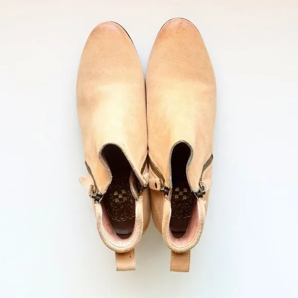 Vince Camuto Beige Suede Leather Almond Toe Block Heel Ankle Boots / Booties 6 M