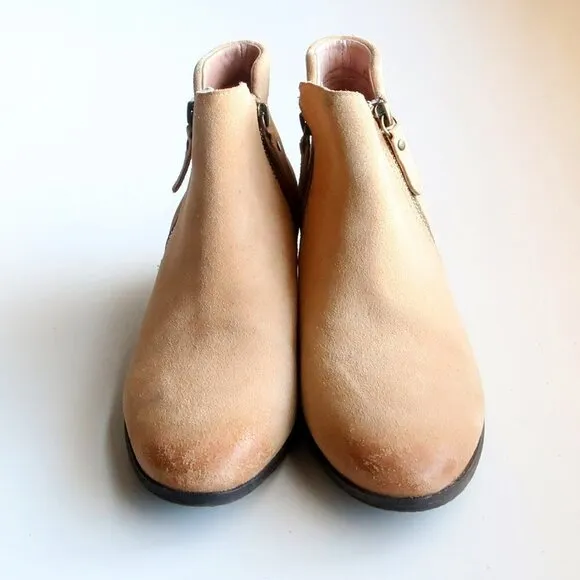 Vince Camuto Beige Suede Leather Almond Toe Block Heel Ankle Boots / Booties 6 M