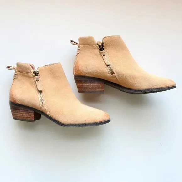 Vince Camuto Beige Suede Leather Almond Toe Block Heel Ankle Boots / Booties 6 M