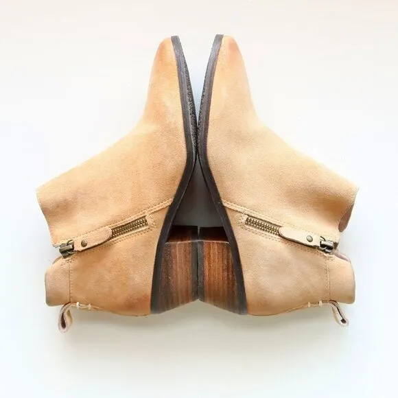 Vince Camuto Beige Suede Leather Almond Toe Block Heel Ankle Boots / Booties 6 M