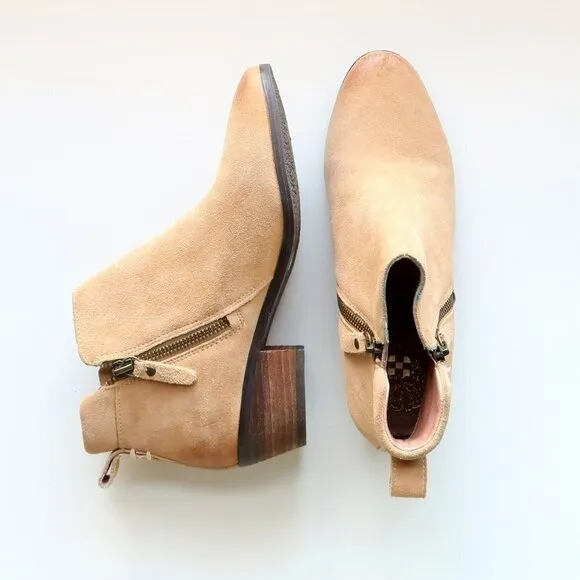 Vince Camuto Beige Suede Leather Almond Toe Block Heel Ankle Boots / Booties 6 M