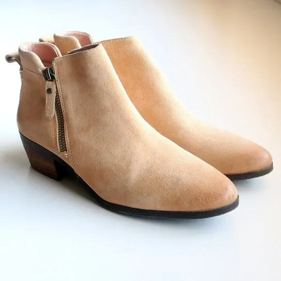 Vince Camuto Beige Suede Leather Almond Toe Block Heel Ankle Boots / Booties 6 M