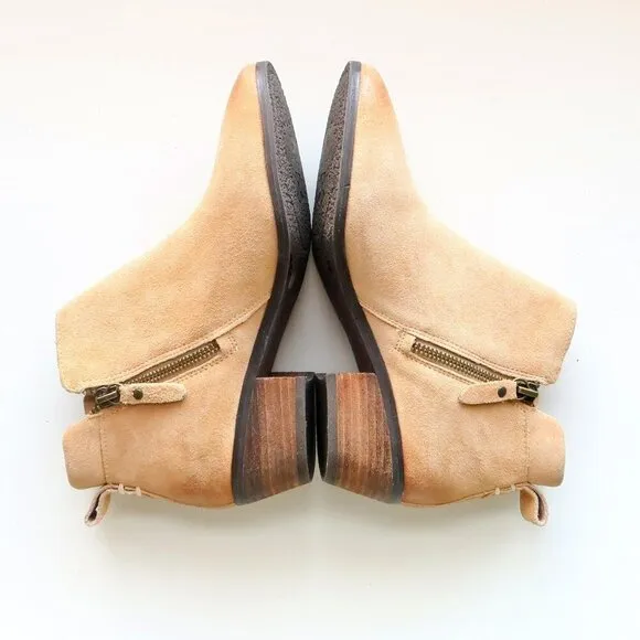 Vince Camuto Beige Suede Leather Almond Toe Block Heel Ankle Boots / Booties 6 M