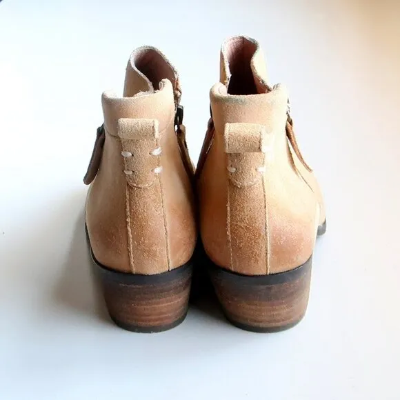 Vince Camuto Beige Suede Leather Almond Toe Block Heel Ankle Boots / Booties 6 M