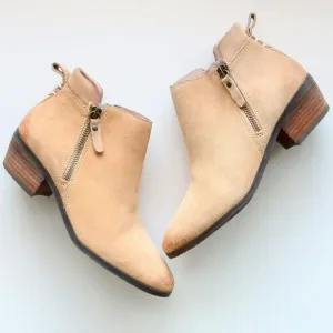 Vince Camuto Beige Suede Leather Almond Toe Block Heel Ankle Boots / Booties 6 M