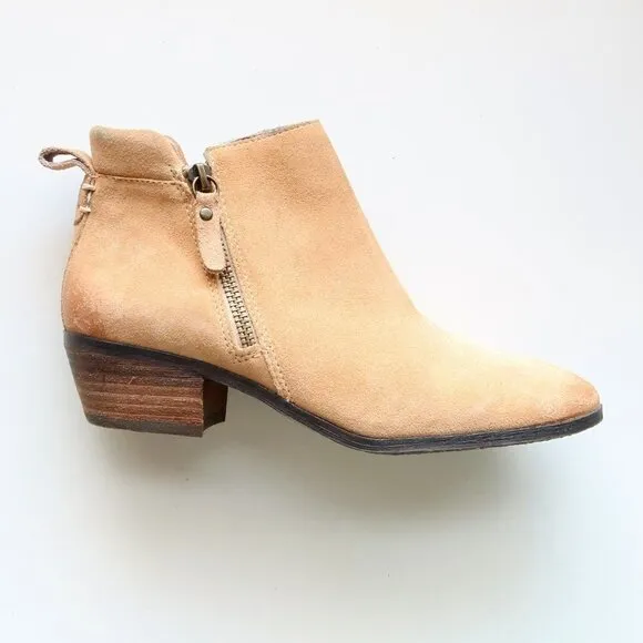 Vince Camuto Beige Suede Leather Almond Toe Block Heel Ankle Boots / Booties 6 M