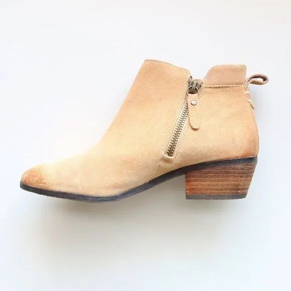 Vince Camuto Beige Suede Leather Almond Toe Block Heel Ankle Boots / Booties 6 M