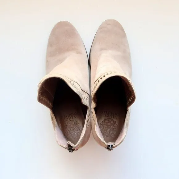 Vince Camuto Beige Suede Leather Block Heel Ankle Boots / Booties Size 9
