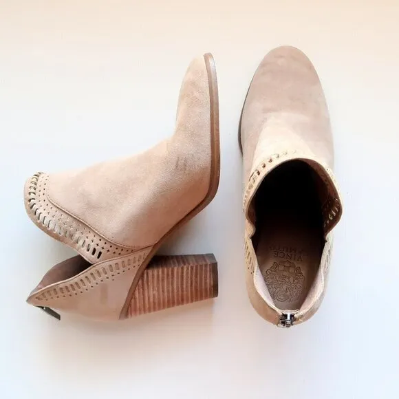 Vince Camuto Beige Suede Leather Block Heel Ankle Boots / Booties Size 9