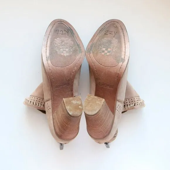 Vince Camuto Beige Suede Leather Block Heel Ankle Boots / Booties Size 9