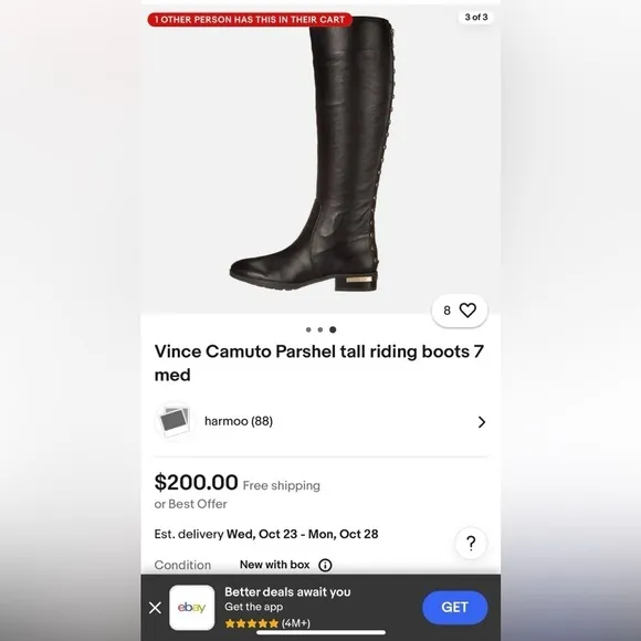 VINCE CAMUTO ~ Black Knee-High Zippered MOTO Boots w/Gold Rivet Accents size 7