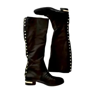 VINCE CAMUTO ~ Black Knee-High Zippered MOTO Boots w/Gold Rivet Accents size 7