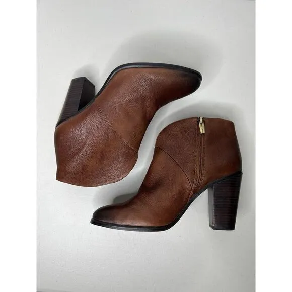 Vince Camuto Franell Cognac Leather Ankle Boots Women’s Size 10