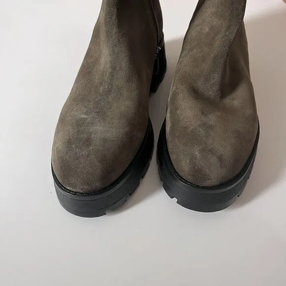 Vince Camuto Green Suede Neframes Zipper Block Heel Ankle Boots Size 8.5M