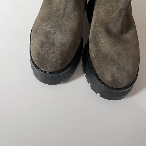 Vince Camuto Green Suede Neframes Zipper Block Heel Ankle Boots Size 8.5M