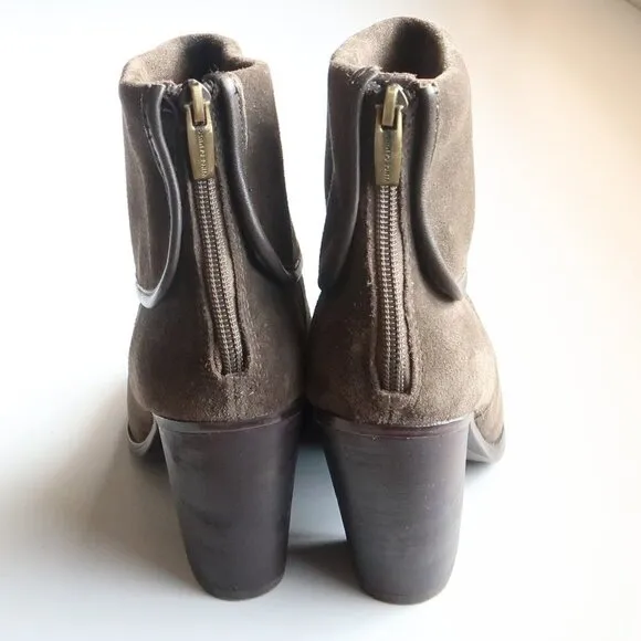 Vince Camuto Hamilton Green Suede Leather Block Heel Ankle Boots Booties 7.5