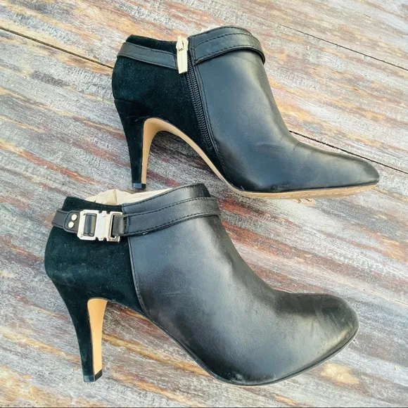 Vince Camuto Leather Suede Cut Out Heels Crop Booties