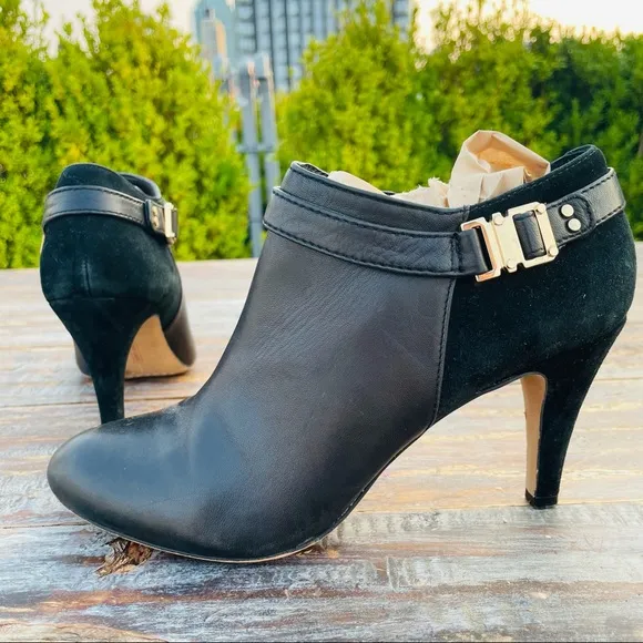 Vince Camuto Leather Suede Cut Out Heels Crop Booties