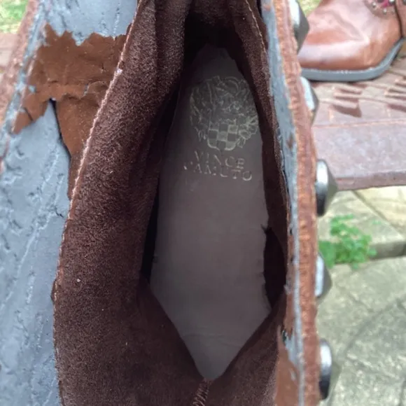 Vince Camuto Madalissa Leather Distressed Studded Almond Toe Ankle Booties