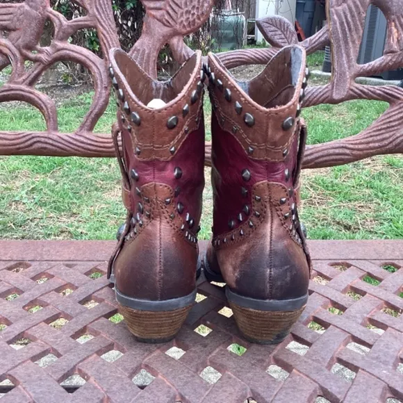 Vince Camuto Madalissa Leather Distressed Studded Almond Toe Ankle Booties