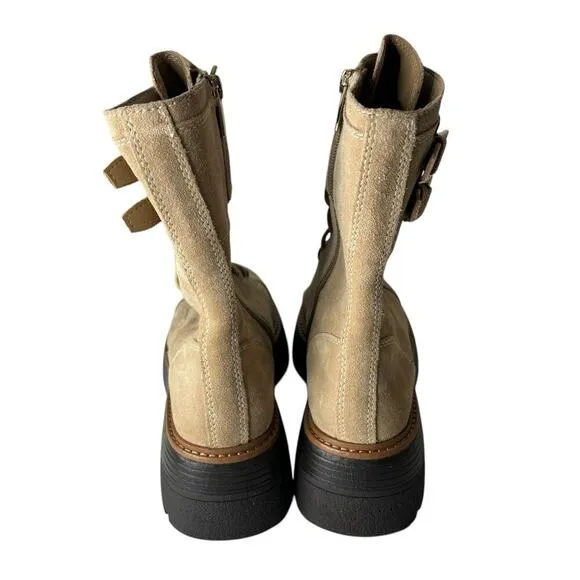 Vince Camuto Monchia Double Buckle Combat Boot Tortilla Size 8