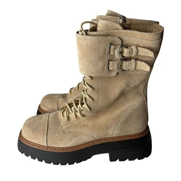 Vince Camuto Monchia Double Buckle Combat Boot Tortilla Size 8