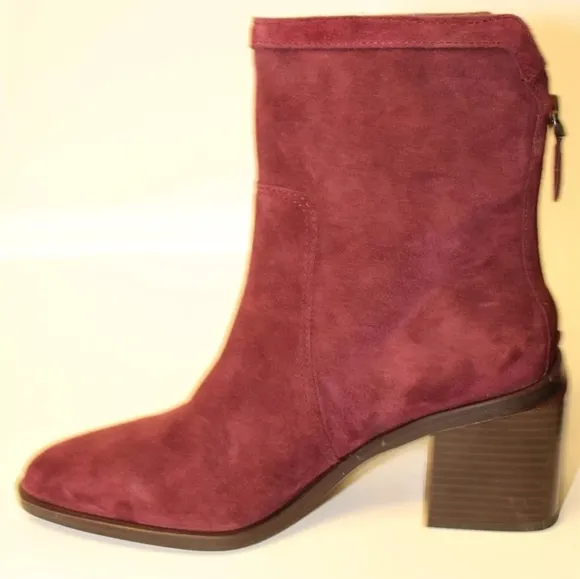 Vince Camuto Womens Size 7.5 M 38 Kortimy Red Suede Back Zip Heeled Ankle Boots