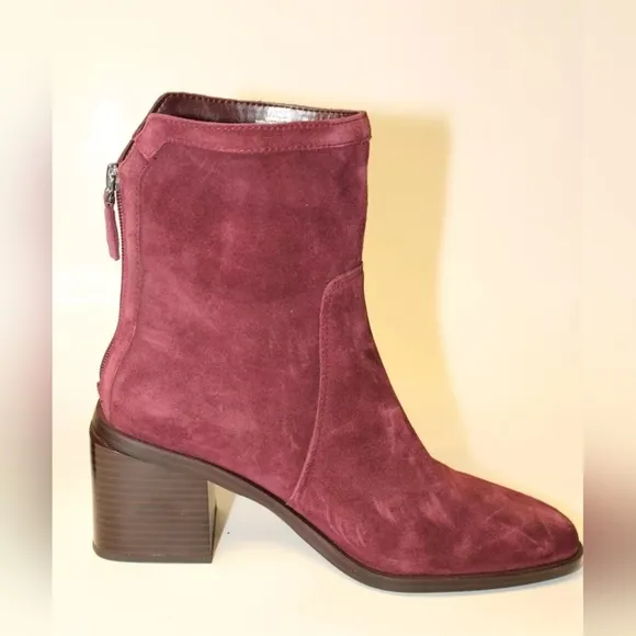 Vince Camuto Womens Size 7.5 M 38 Kortimy Red Suede Back Zip Heeled Ankle Boots