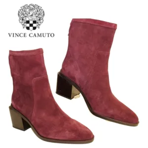 Vince Camuto Womens Size 7.5 M 38 Kortimy Red Suede Back Zip Heeled Ankle Boots