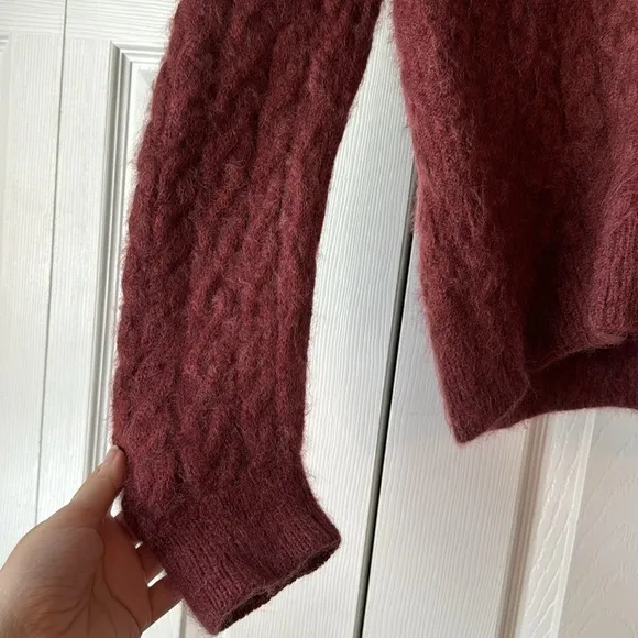 Vince Maroon Cable Knit Mohair Alpaca Blend V-neck Sweater sz XS