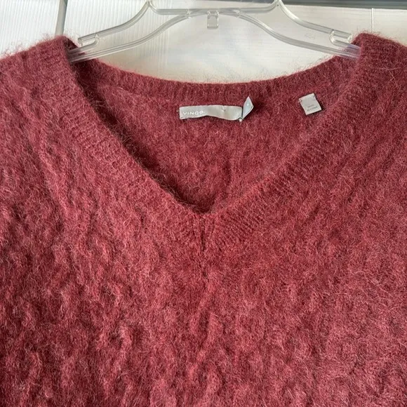Vince Maroon Cable Knit Mohair Alpaca Blend V-neck Sweater sz XS